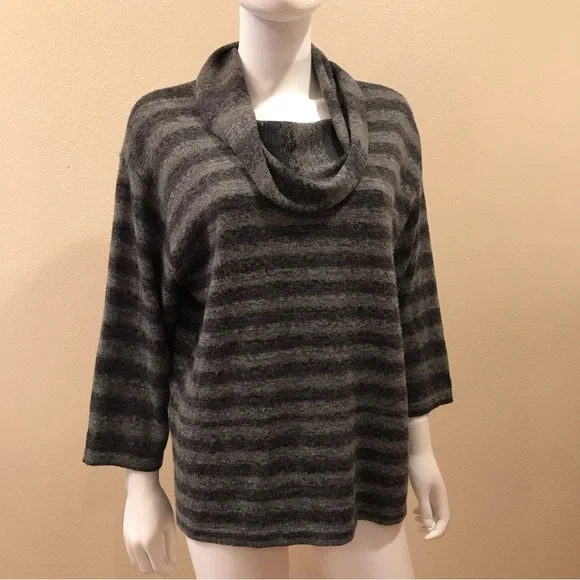 Jones New York Cowl Neck Sweater Womens Large Grey Stripe Acrylic Wool Blend - Picture 1 of 9